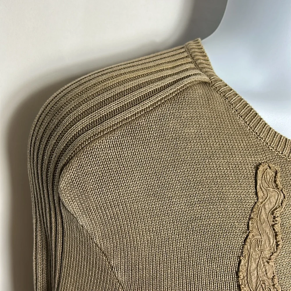 Armani Exchange Size Medium Eagle Embroidered Patch Brown Pullover Sweater